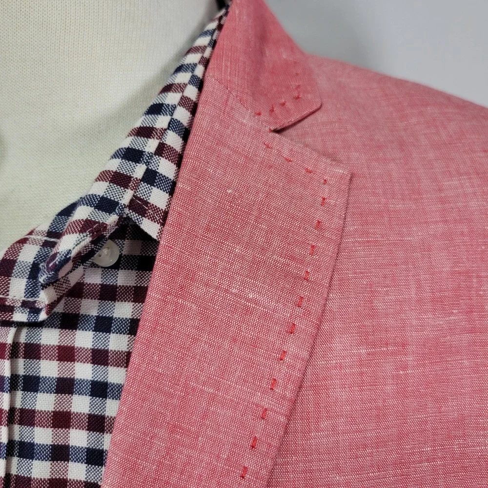 INC International Concepts Men's Sport Coat Blazer Coral Pink Linen Blend Small - Picture 10 of 16